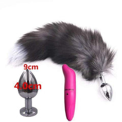 15' Dark Fox Tail with Princess-type Steel Plug and Extra Vibrator