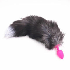 15' Dark Fox Tail with Pink Silicone Princess-type Plug and Extra Vibrator