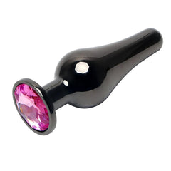 Gunmetal Pear-Shaped Jeweled Metal Butt Plug 3.54 Inches Long