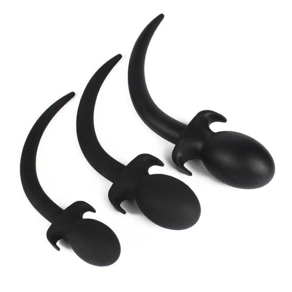 Black Rounded Silicone Dog Tail Butt Plug 9 to 10 Inches Long