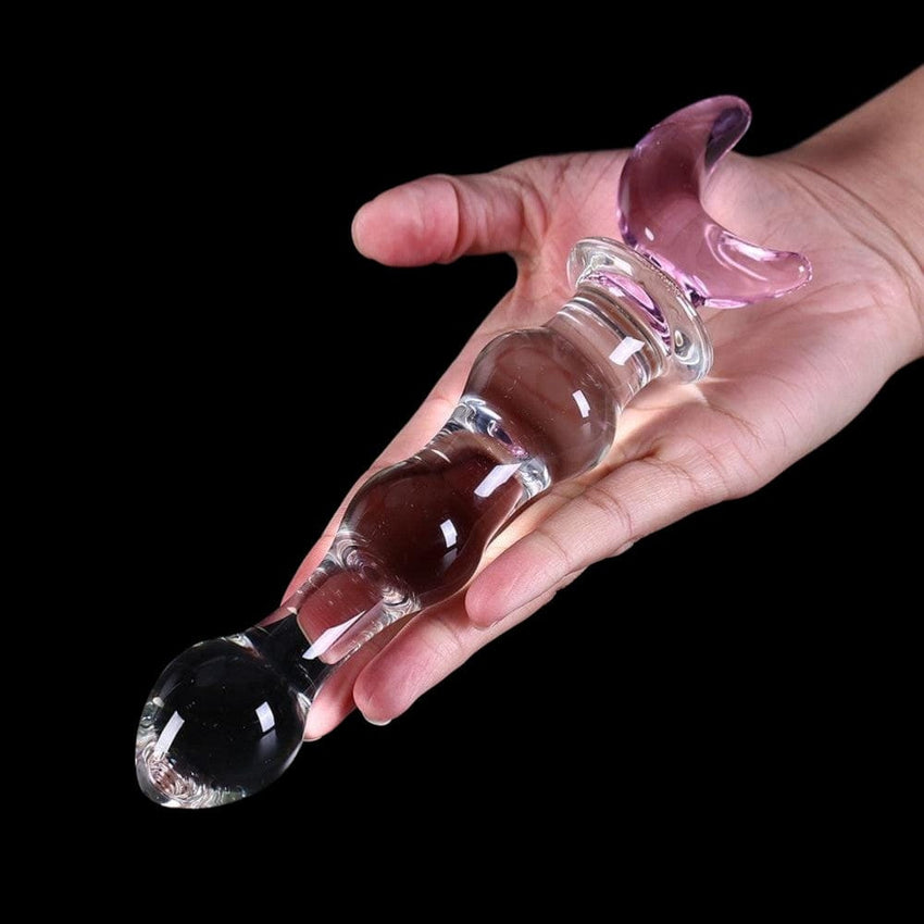 Crystal Pink Crescent Moon 8 Inch Glass Dildo