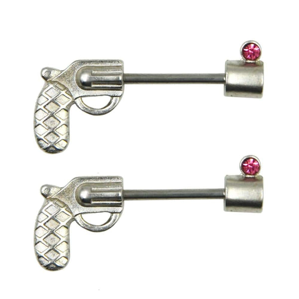 Gun-Shaped 14G Nipple Piercing