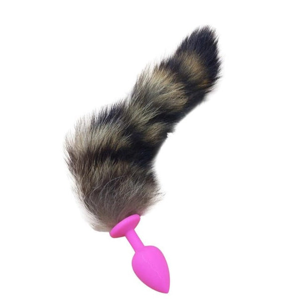 12' Silicone Black and Gray Cat Tail Plug