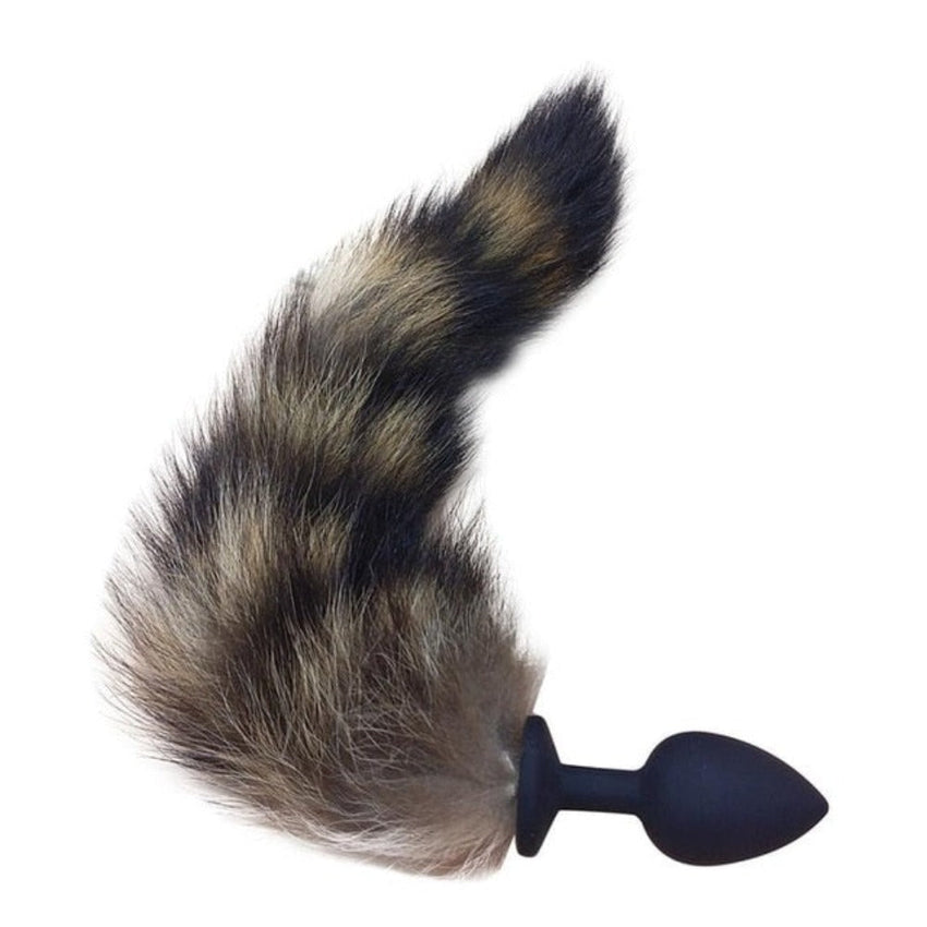 12' Silicone Black and Gray Cat Tail Plug