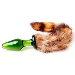 9' Green Glass Brown Fox Tail Plug