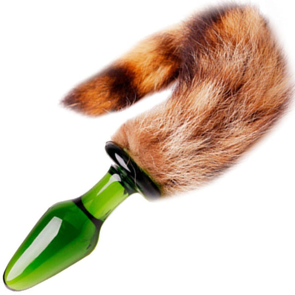 11' Glass Brown Raccoon Tail Plug