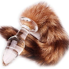 11' Glass Brown Raccoon Tail Plug