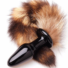 11' Glass Brown Raccoon Tail Plug