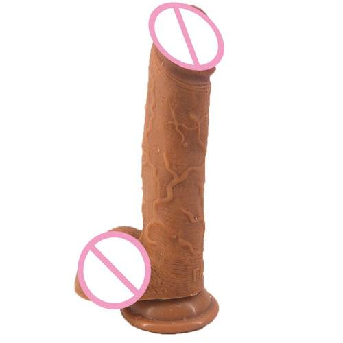 Dual Density Brown Dildo With Suction Cup and Balls