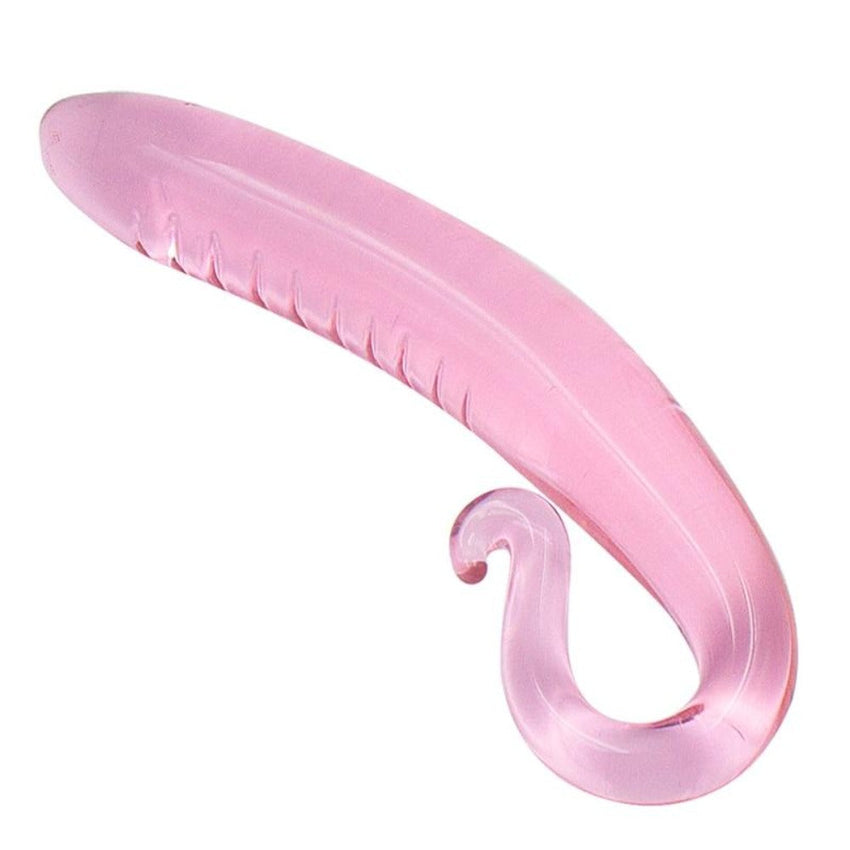 Pink Smooth Curved Glass Dildo