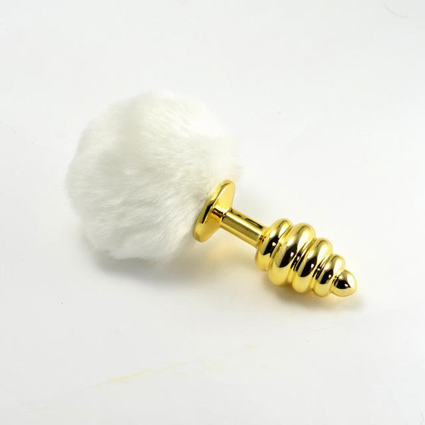 Ribbed Golden Bunny Tail Butt Plug