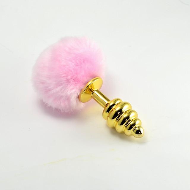 Ribbed Golden Bunny Tail Butt Plug