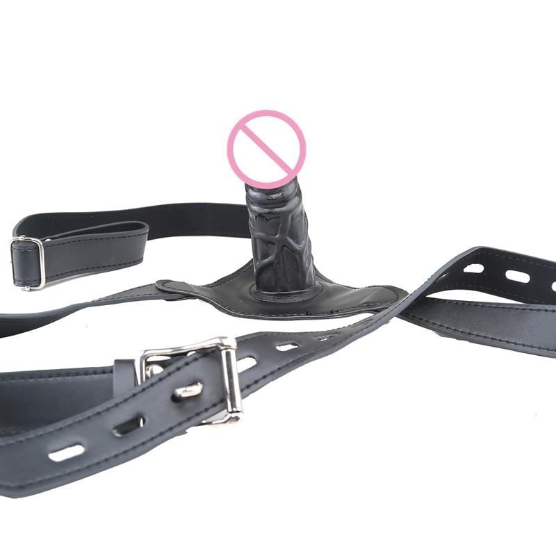 Leather Strap On Harness With Cute Black Dildo