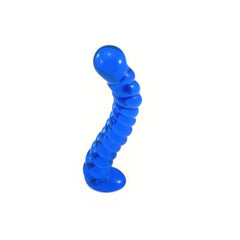 Curved Blue Spiral Glass Dildo