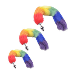 Rainbow-Colored Metallic Tail Butt Plug 16 to 20 Inches Long