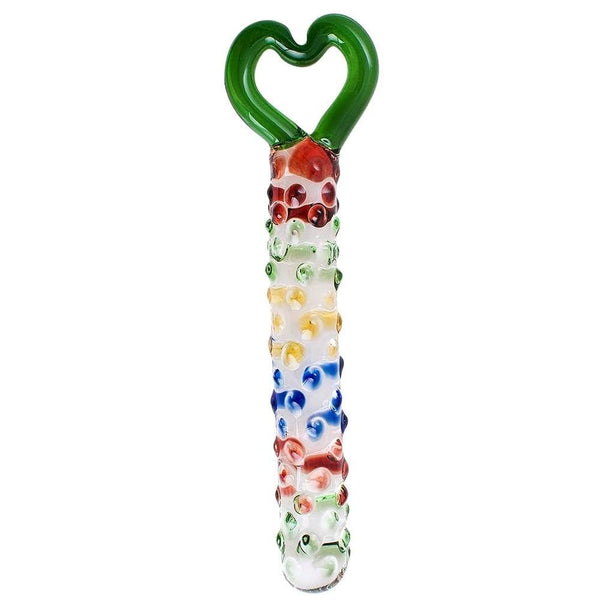 Dotted Colorful Crystal Dildo With Heart-Shaped Handle